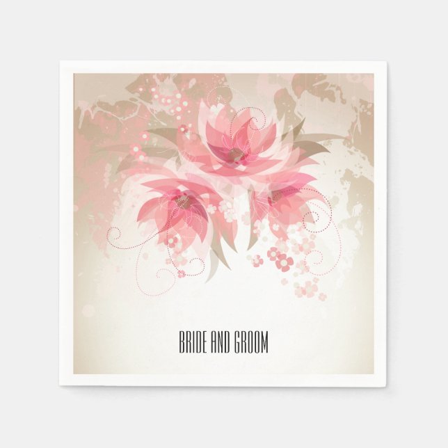 Guardanapo De Papel Casamento Floral de Abstrato Rosa (Frente)