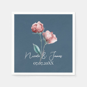 Guardanapo De Papel Casamento Floral de Aquarela Moderna Cinza Azul Em
