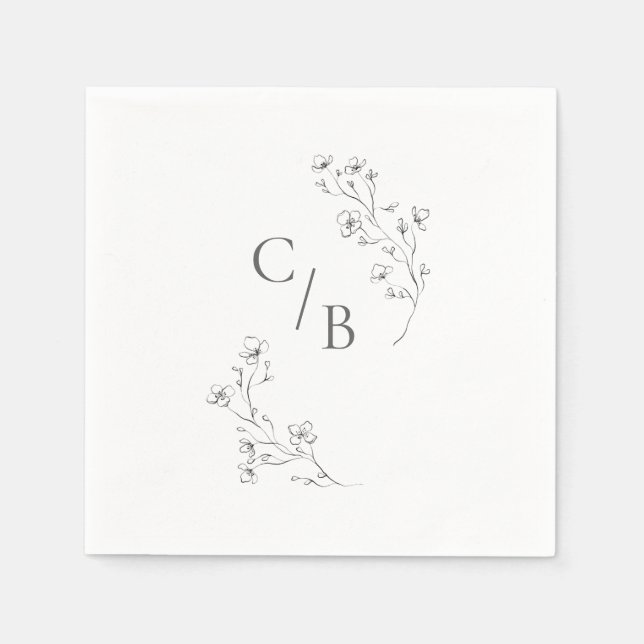Guardanapo De Papel Casamento Floral de Blossom Boho Cereja Monogramme (Frente)