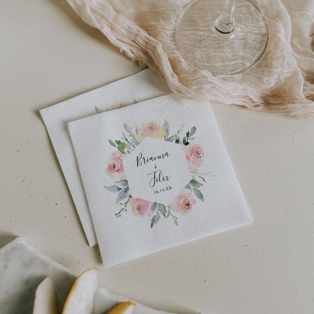 Guardanapo De Papel Casamento Floral de Blush Rosa Elegante Napkin (Criador carregado)