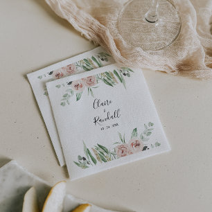 Guardanapo De Papel Casamento Floral de Blush Verde - Cor-de-rosa Verd