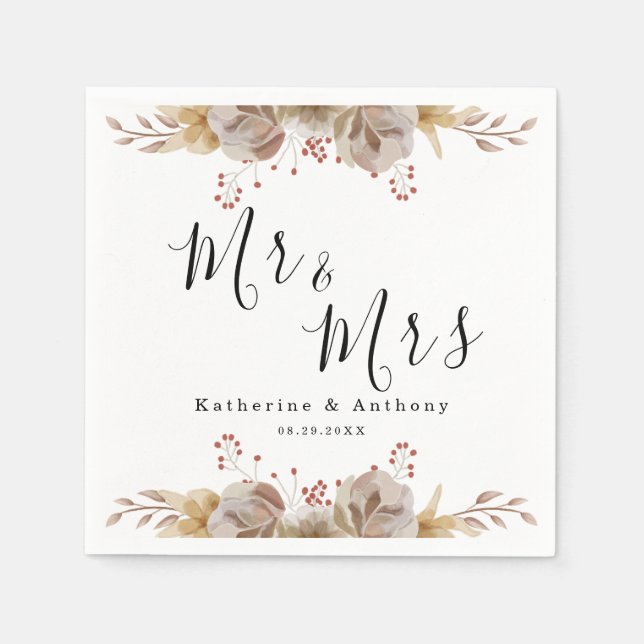 Guardanapo De Papel Casamento Floral de Boho Minimal (Frente)