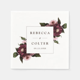 Guardanapo De Papel Casamento Floral de Borgonha Branca Elegante