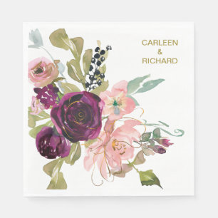 Guardanapo De Papel Casamento floral de Borgonha da cerceta