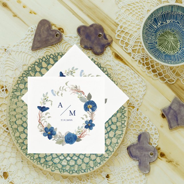 Guardanapo De Papel Casamento floral de cor azul-víbora (Criador carregado)