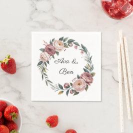 Guardanapo De Papel Casamento Floral de Cor de Água Rosa-Rosa-Blush El