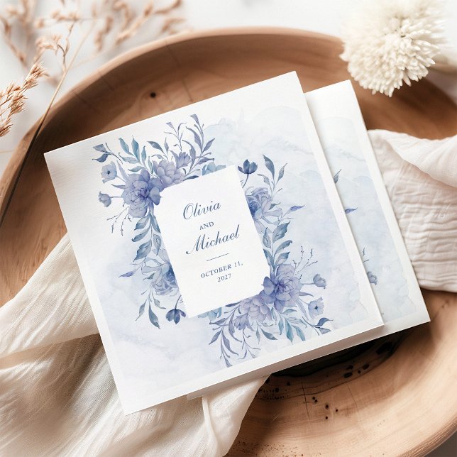 Guardanapo De Papel Casamento Floral de Elegante Dusty Chinoiserie Blu (Criador carregado)