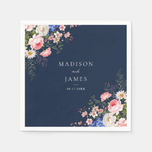 Guardanapo De Papel Casamento Floral de Flor Silvestre Azul Marinho