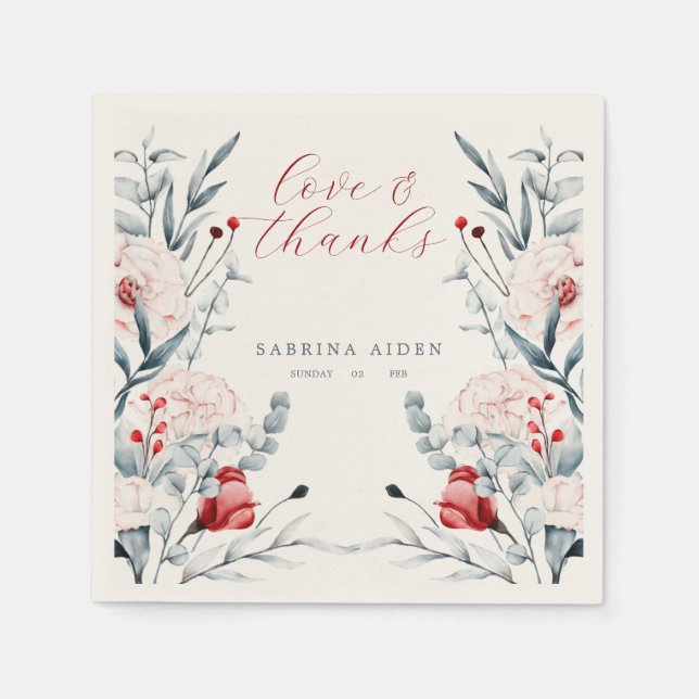 Guardanapo De Papel Casamento Floral De Flor Vermelho E Azul (Frente)