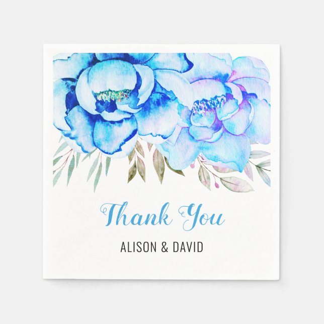 Guardanapo De Papel Casamento floral de flores aqua azul-aquosa (Frente)