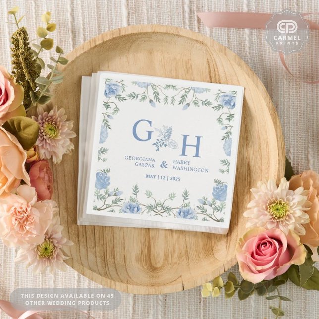 Guardanapo De Papel Casamento Floral de Flores Azuis de Cola Branca (White Light Soft Paste Blue Flowers Floral Wedding Napkins
)