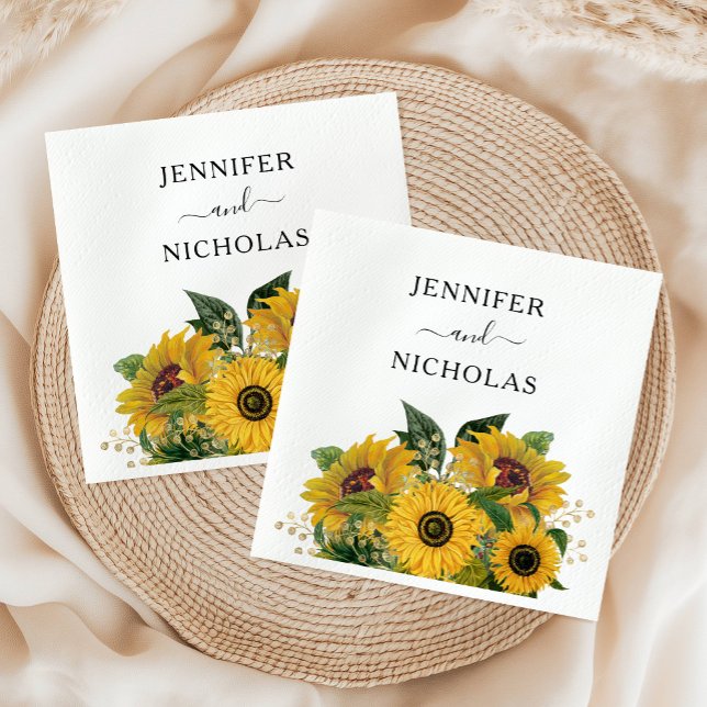 Guardanapo De Papel Casamento Floral de Girassol Elegante (Elegant Floral Sunflower Wedding Napkins)