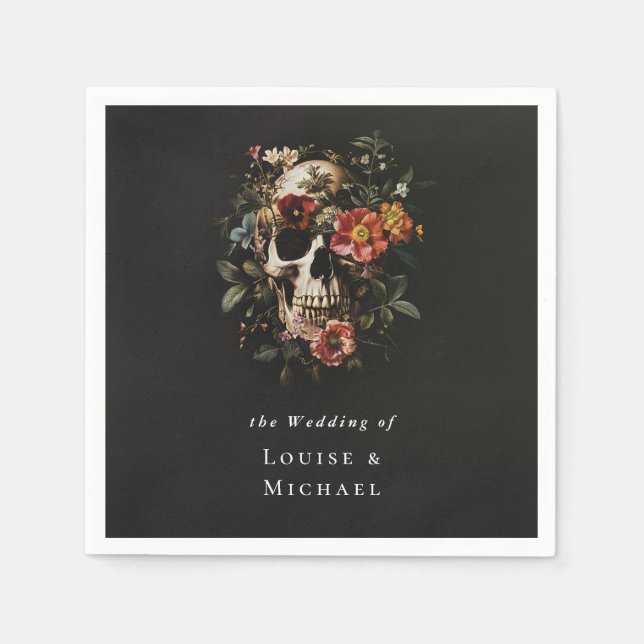 Guardanapo De Papel Casamento Floral de Halloween Gothic Skull (Frente)
