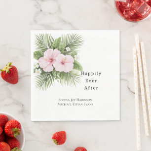 Guardanapo De Papel Casamento Floral de Hibisco Rosa Tropical
