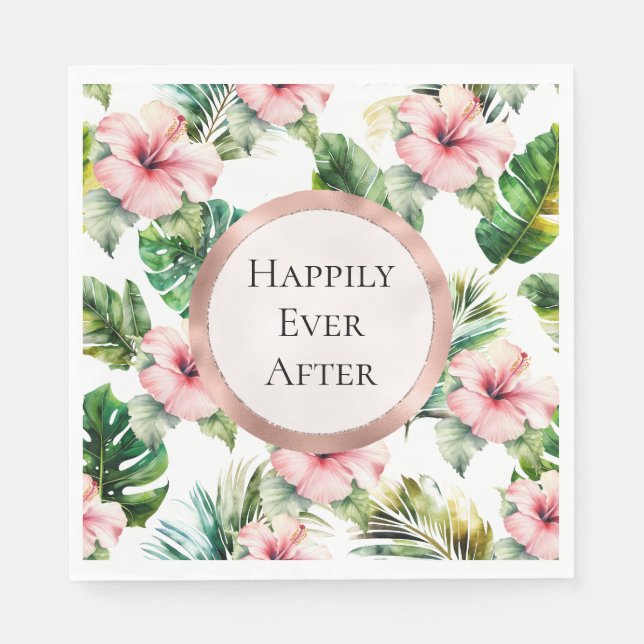 Guardanapo De Papel Casamento Floral de Hibiscus Rosa Tropical (Frente)