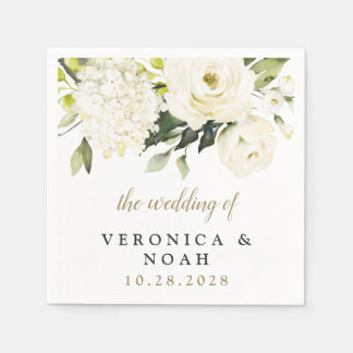 Guardanapo De Papel Casamento Floral de Hydrangea Elegant White Dourad