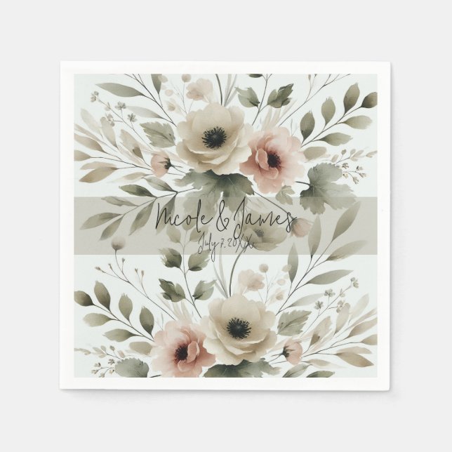 Guardanapo De Papel Casamento Floral de Khaki Olive Green (Frente)