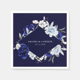 Guardanapo De Papel Casamento Floral de Marinho Azul Elegante