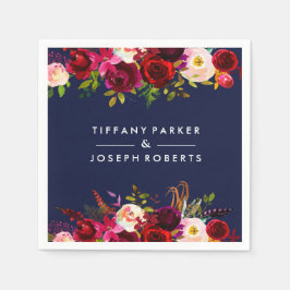 Guardanapo De Papel Casamento Floral de Marinho Azul Jardim Botânico