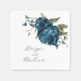 Guardanapo De Papel Casamento Floral de marinho Azul-Vidro