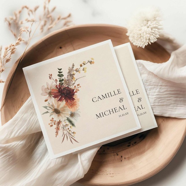 Guardanapo De Papel Casamento Floral de outono Elegante (Fall Floral Wedding Paper Napkins)