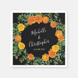 Guardanapo De Papel Casamento Floral de Peônia e Rosa Laranja Negra