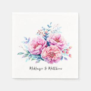 Guardanapo De Papel Casamento Floral de Pêonias Rosa Airy Watercolor