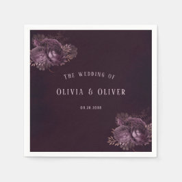 Guardanapo De Papel Casamento Floral de Peony Púrpura e Rosa Dourada