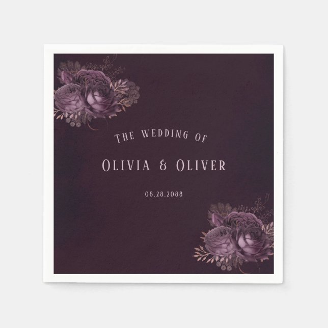 Guardanapo De Papel Casamento Floral de Peony Púrpura e Rosa Dourada (Frente)