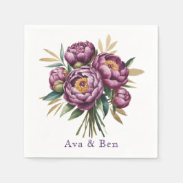 Guardanapo De Papel Casamento Floral de Peony Púrpura Elegante