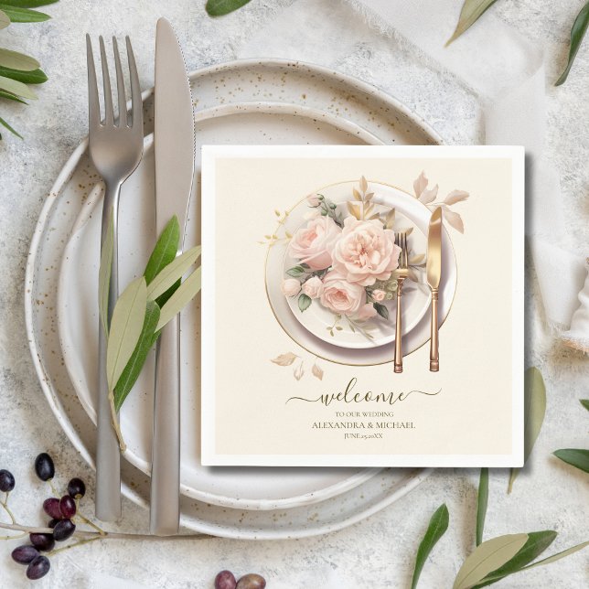 Guardanapo De Papel Casamento Floral de Pêssego Pastel Soft Blush (Criador carregado)