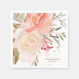 Guardanapo De Papel Casamento Floral de Pêssego Rosa Moderno Napkins