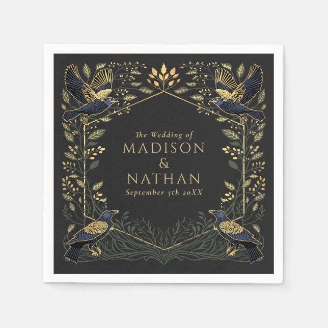 Guardanapo De Papel Casamento Floral de Raven Gótico Encantado Verde (Frente)