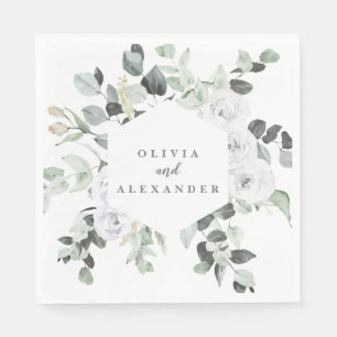 Guardanapo De Papel Casamento floral de Rosas Brancas e Greenery