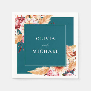Guardanapo De Papel Casamento Floral de Teal Boho Chic