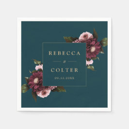 Guardanapo De Papel Casamento Floral de Teal Burgundy Escuro Elegante