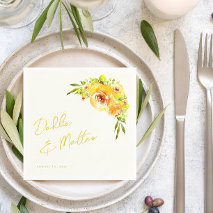 Guardanapo De Papel Casamento Floral de Verão Vibrante Amarelo Citrino