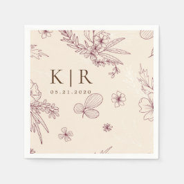 Guardanapo De Papel Casamento Floral do Creme Moderno