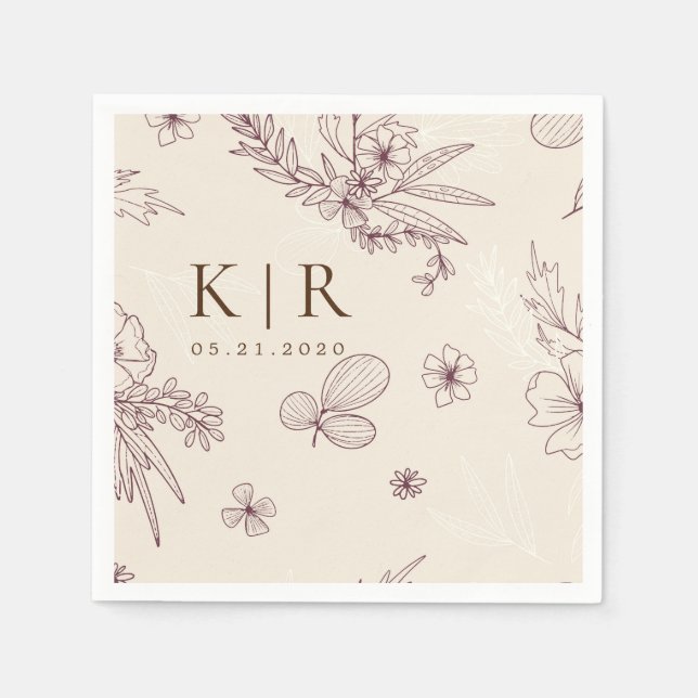 Guardanapo De Papel Casamento Floral do Creme Moderno (Frente)