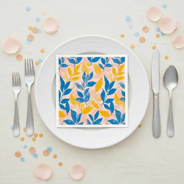 Guardanapo De Papel Casamento Floral do Lithógrafo Rosa, Azul e Amarel (Pink, Blue, and Yellow Lithograph Floral Wedding Napkins.)