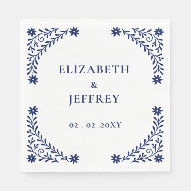 Guardanapo De Papel Casamento Floral do Marinho Elegante Boho (Frente)