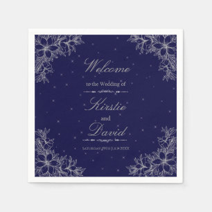 Guardanapo De Papel Casamento Floral do Ornamentado de Prata