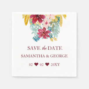 Guardanapo De Papel Casamento Floral Dourado de Burgundy Marsala