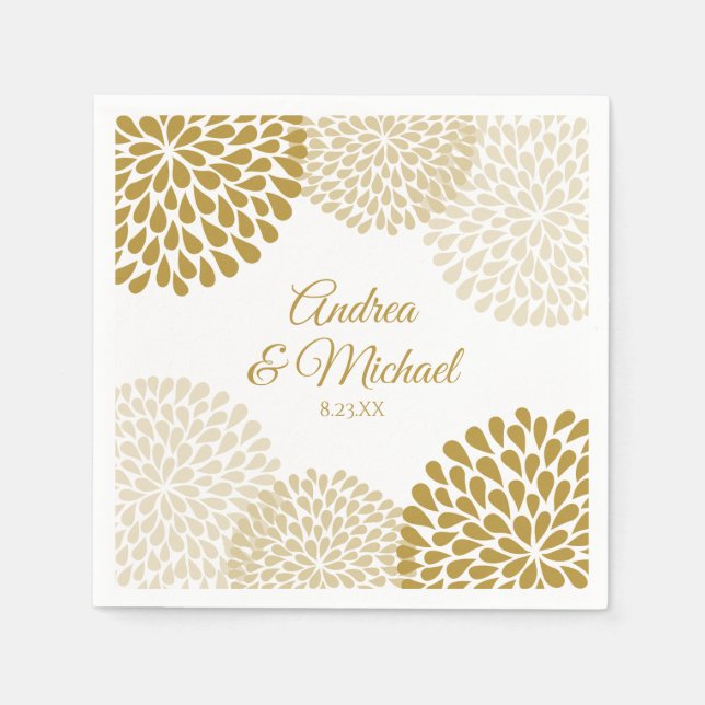 Guardanapo De Papel Casamento Floral Dourado e Champagne Napkins (Frente)