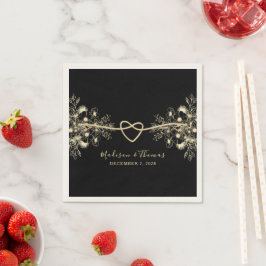 Guardanapo De Papel Casamento Floral Dourado Negro Cocktail Napkins