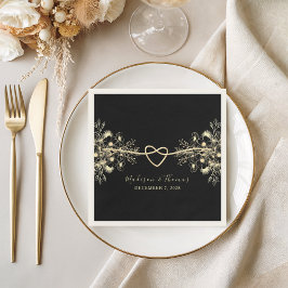 Guardanapo De Papel Casamento Floral Dourado Negro Cocktail Napkins