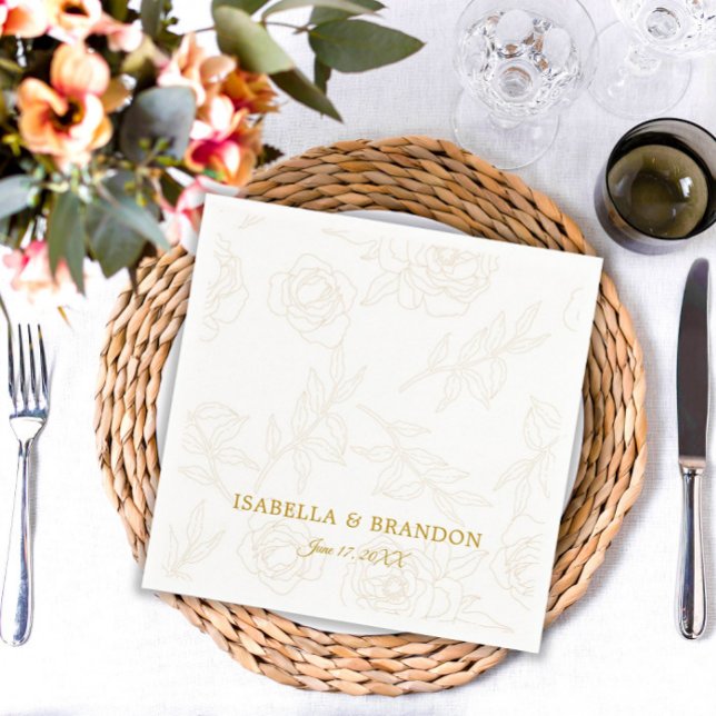 Guardanapo De Papel Casamento Floral Dourado Personalizado Elegante Mo (Criador carregado)