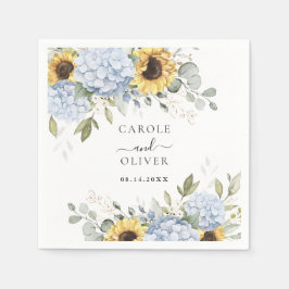 Guardanapo De Papel Casamento Floral Elegante Azul Hydrangea Sunflower