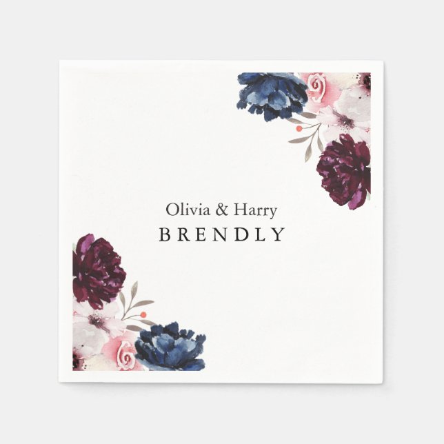 Guardanapo De Papel Casamento Floral Elegante Blush Burgundy (Frente)