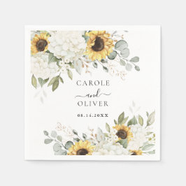 Guardanapo De Papel Casamento Floral Elegante Branco Hydrangea Sunflow